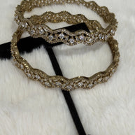 Gold Tone American Diamond Bangles Set Size 2.10 Elegant Wavy Crystal Design