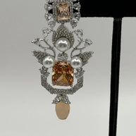 Champagne Crystal Pearl Statement Earrings – Luxury Bridal Drop Earrings
