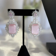Pink CZ Necklace Earrings Tikka Set Silver Tone Pakistani Indian Jewelry