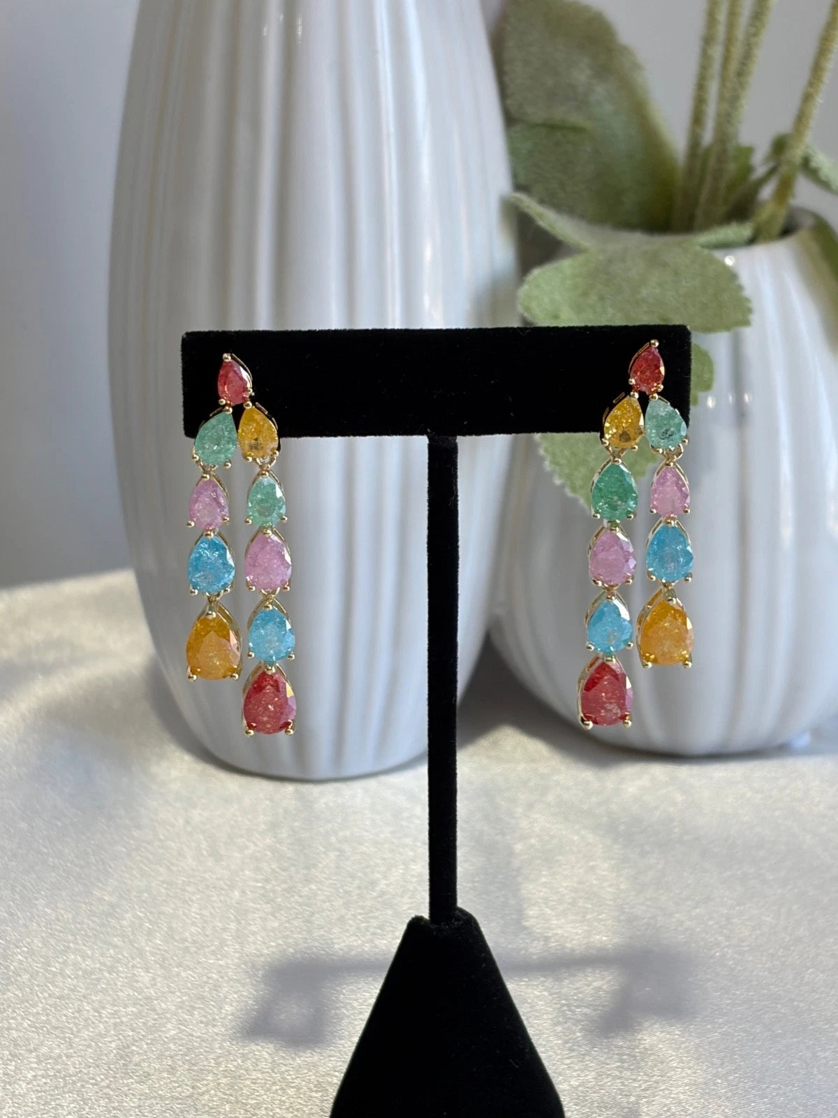 Multicolor Teardrop Gold Tone Dangle Earrings Pakistani Indian Jewelry