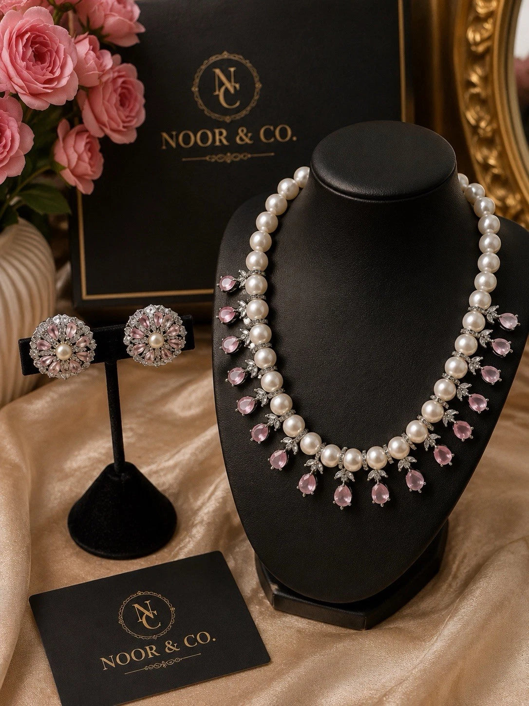 Pearl Elegance American Diamond Necklace Set