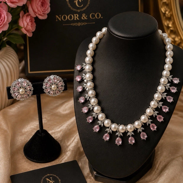 Pearl Elegance American Diamond Necklace Set