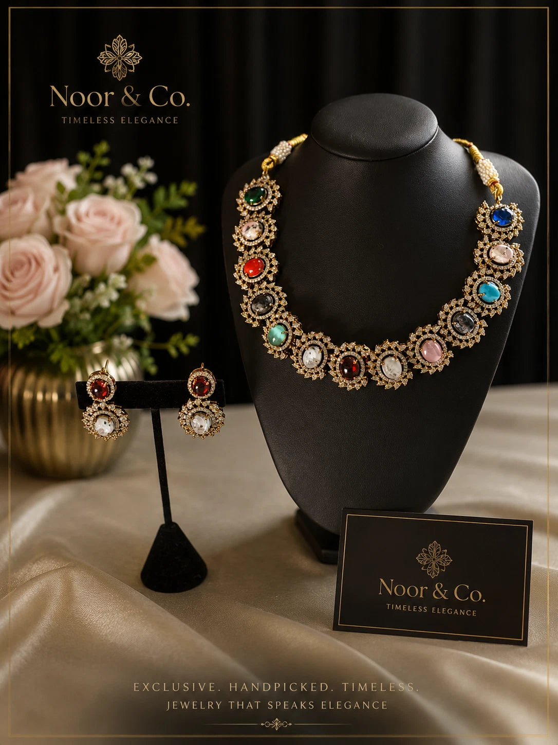 Sabasachi Insipired Noor Navratan Multicolor Statement Necklace Set