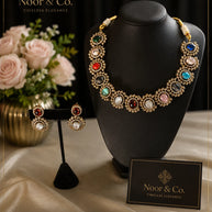Sabasachi Insipired Noor Navratan Multicolor Statement Necklace Set
