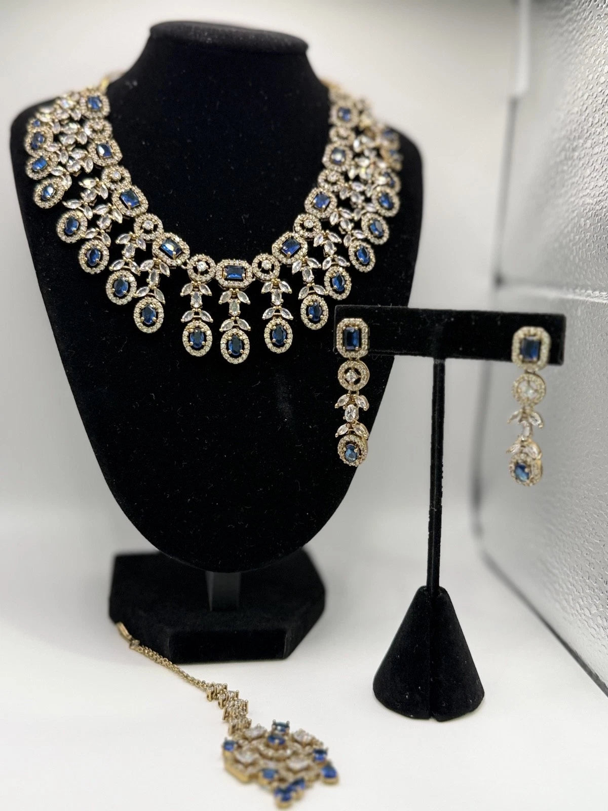 Royal Blue Crystal Necklace Set with Matching Earrings
