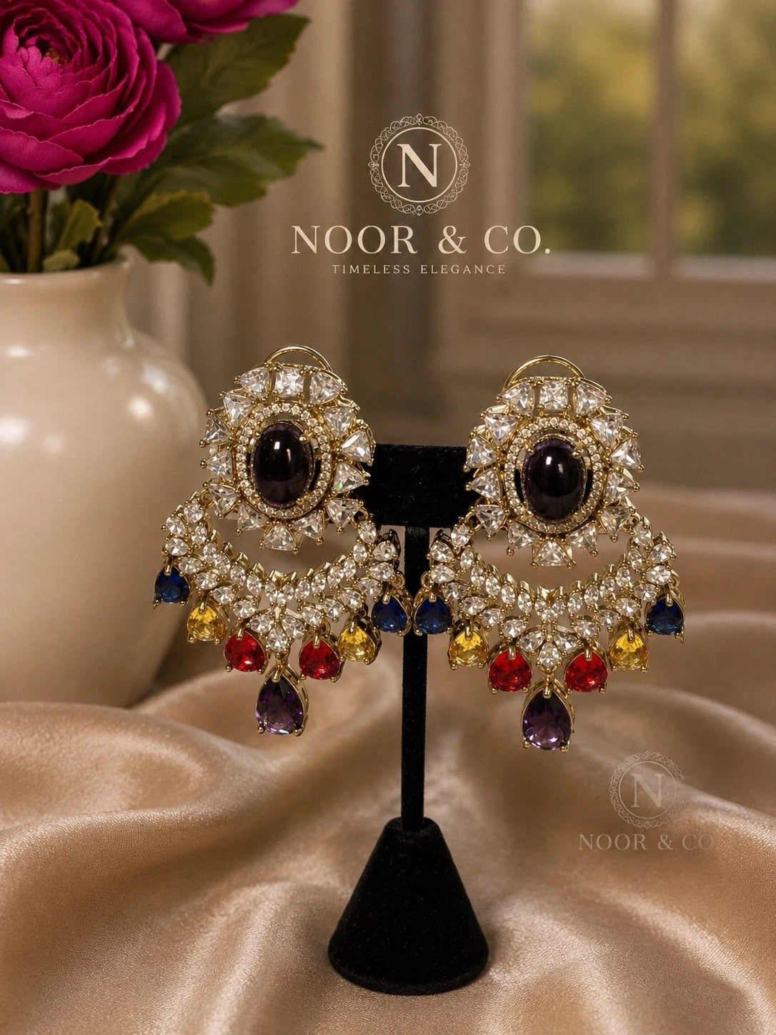 Multicolor Chandbali Statement Earrings