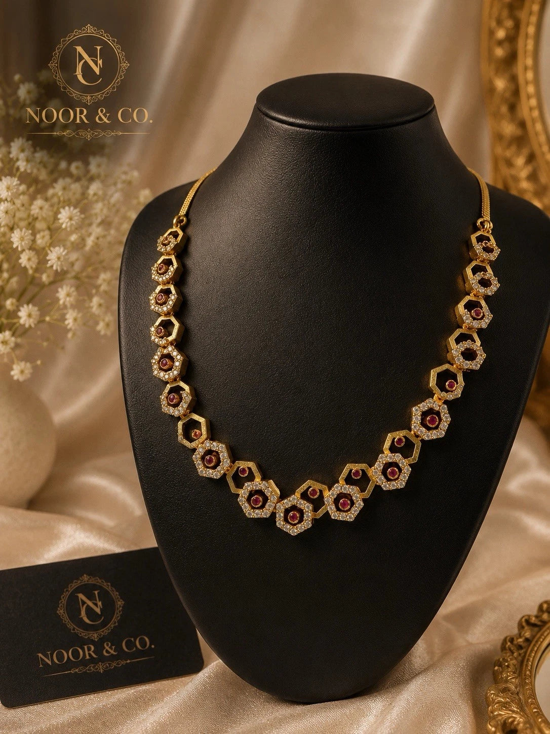 Zara Dainty Ruby CZ Necklace & Earring Set