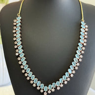 Aqua Blue Crystal Necklace & Earrings Set Rose Gold Tone Jewelry