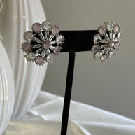 Blush Pink CZ Floral Stud Earrings Silver Tone Party Jewelry