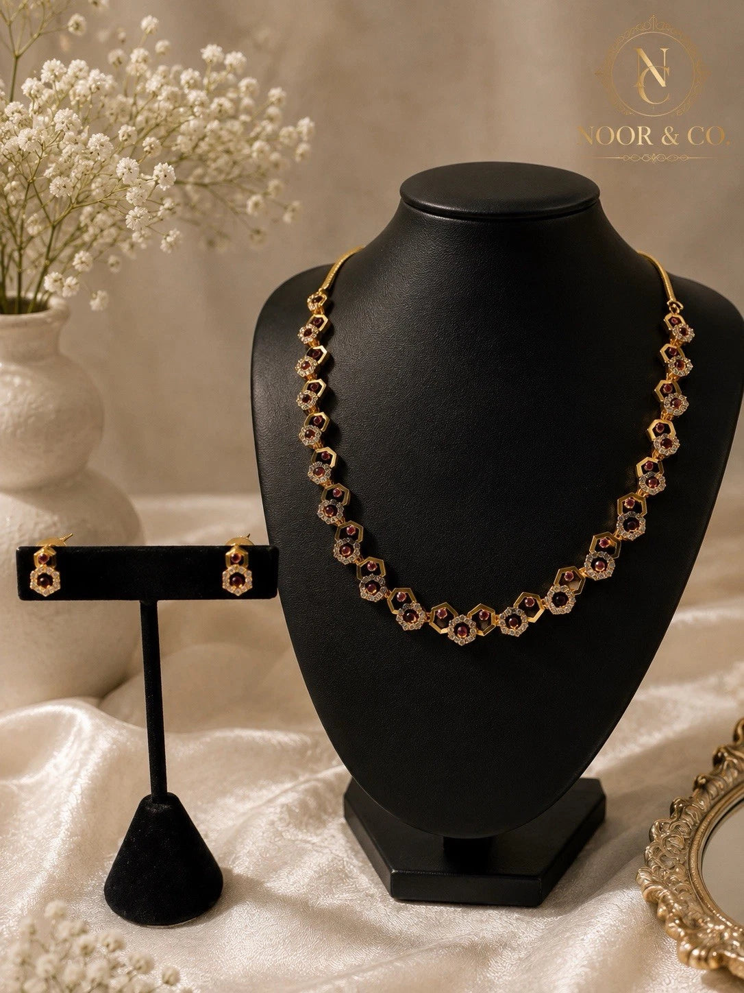 Zara Dainty Ruby CZ Necklace & Earring Set