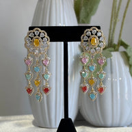 Multicolor Heart CZ Gold Tone Chandelier Earrings Pakistani Indian Jewelry