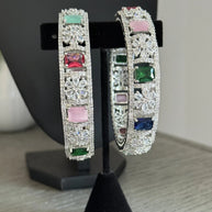 Multicolor CZ Silver Tone Bangle Bracelet Set of 2 Indian Pakistani Jewelry 2.10