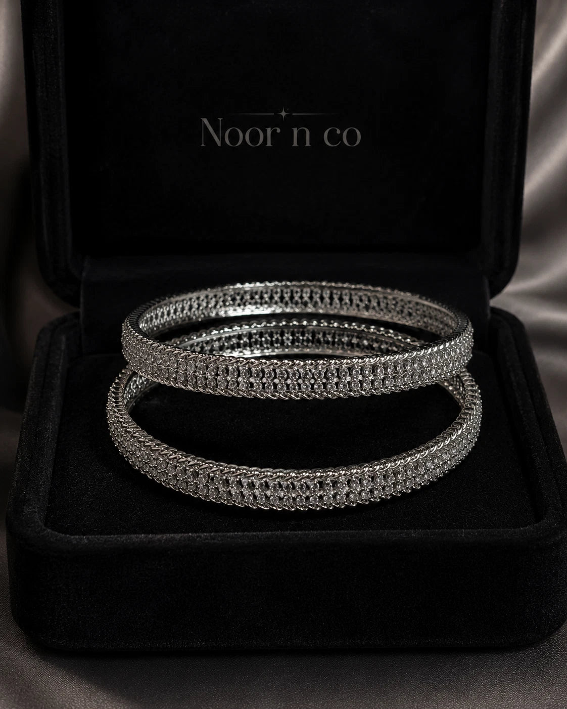 Silver Tone CZ Bangle Set Size 2.10 Indian Pakistani Bridal Party Jewelry