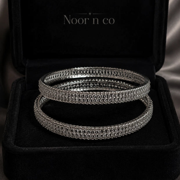 Silver Tone CZ Bangle Set Size 2.10 Indian Pakistani Bridal Party Jewelry