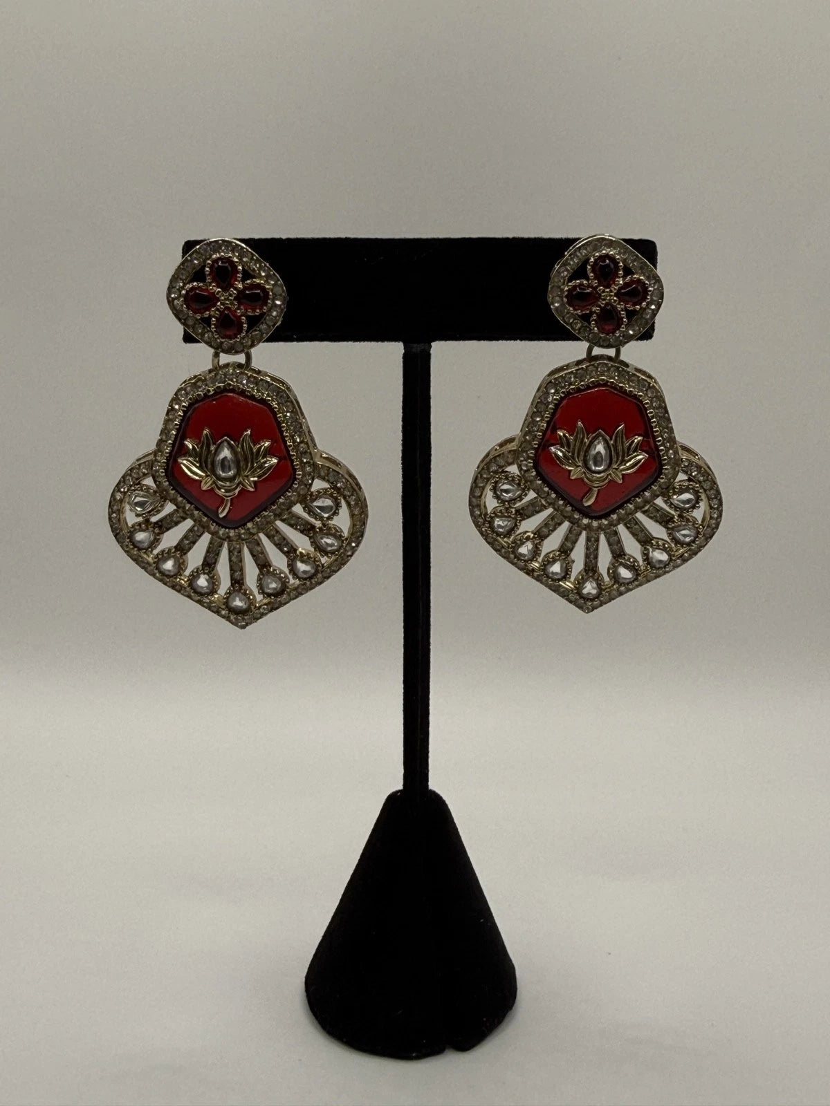 Vintage-Inspired Ruby Red Statement Earrings | Gold Bridal Earrings | Pakistani