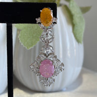 Yellow Pink CZ Silver Tone Drop Earrings Pakistani Indian Statement Jewelry