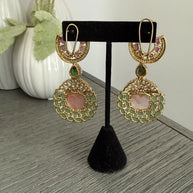 Luxury Pink & Green Statement Earrings | Pakistani Jewelry | Bridal Earrings