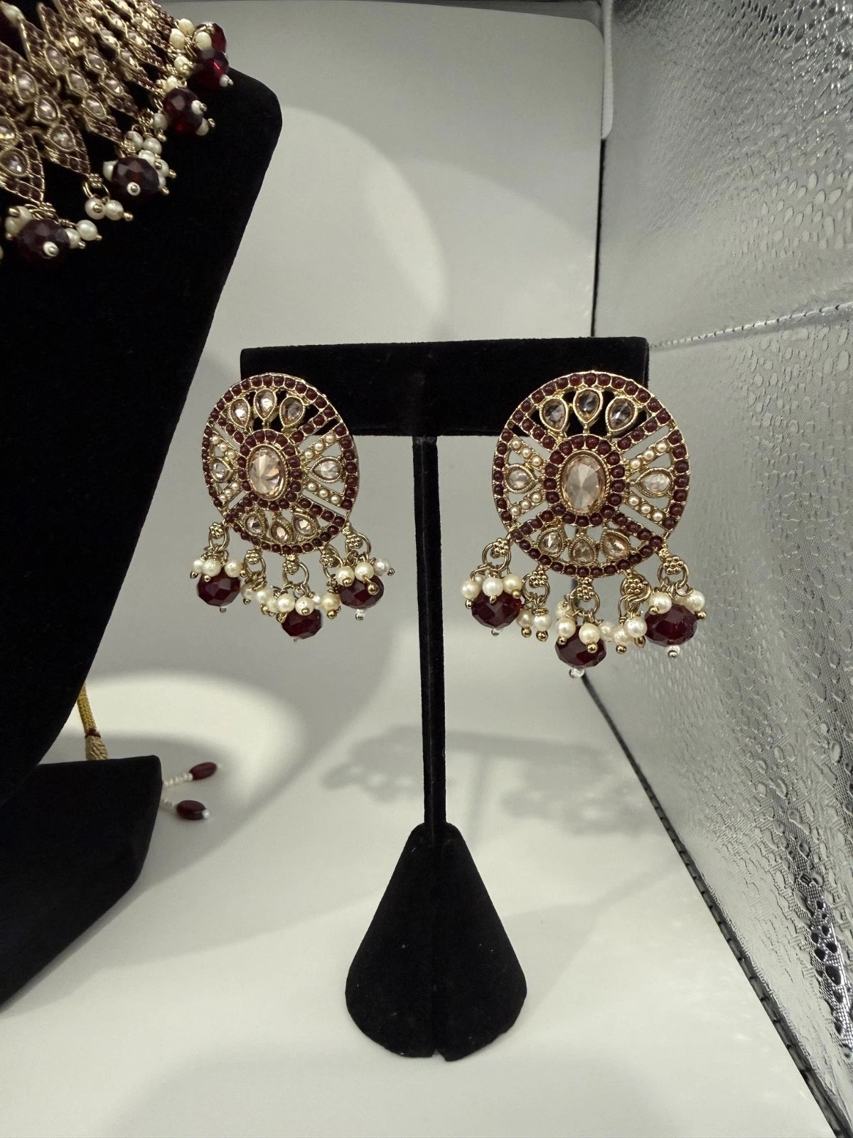 Maroon & Gold Traditional Jewelry Set with Matching Earrings