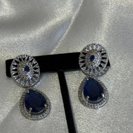 Sapphire Blue CZ Teardrop Earrings Silver Tone Party Jewelry