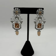 Champagne Crystal Pearl Statement Earrings – Luxury Bridal Drop Earrings