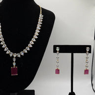 Ruby Red CZ Necklace Set with Matching Drop Earrings | Elegant Bridal Jewelry |