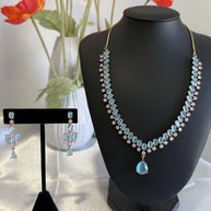 Aqua Blue Crystal Necklace & Earrings Set Rose Gold Tone Jewelry