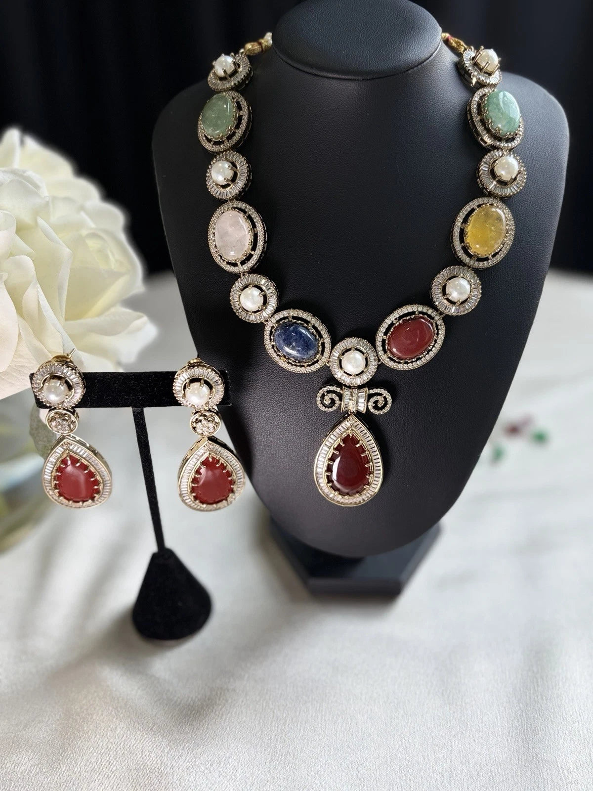 Sabasachi Inspired Heritage Gemstone Statement Necklace Set