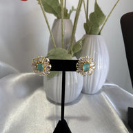 Mint Green CZ Round Stud Earrings Gold Tone Party Jewelry