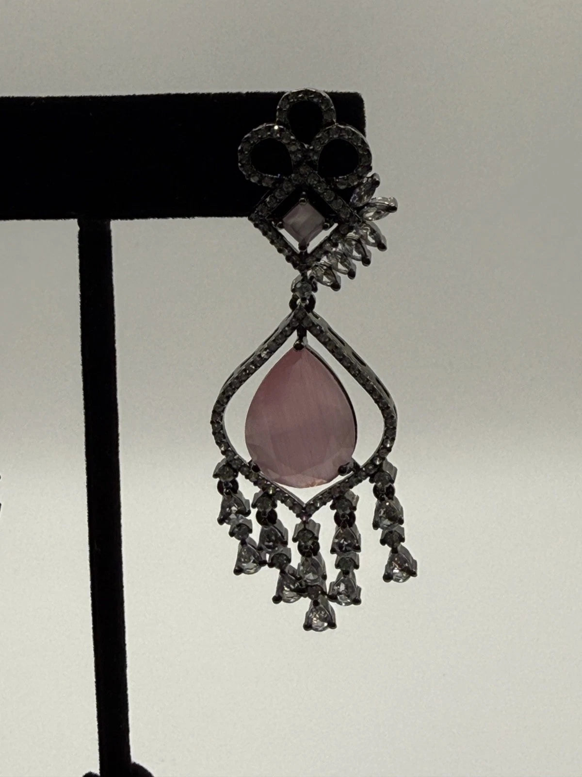 Blush Pink Crystal Chandelier Earrings | Pakistani & Indian Statement Earrings |