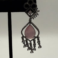 Blush Pink Crystal Chandelier Earrings | Pakistani & Indian Statement Earrings |