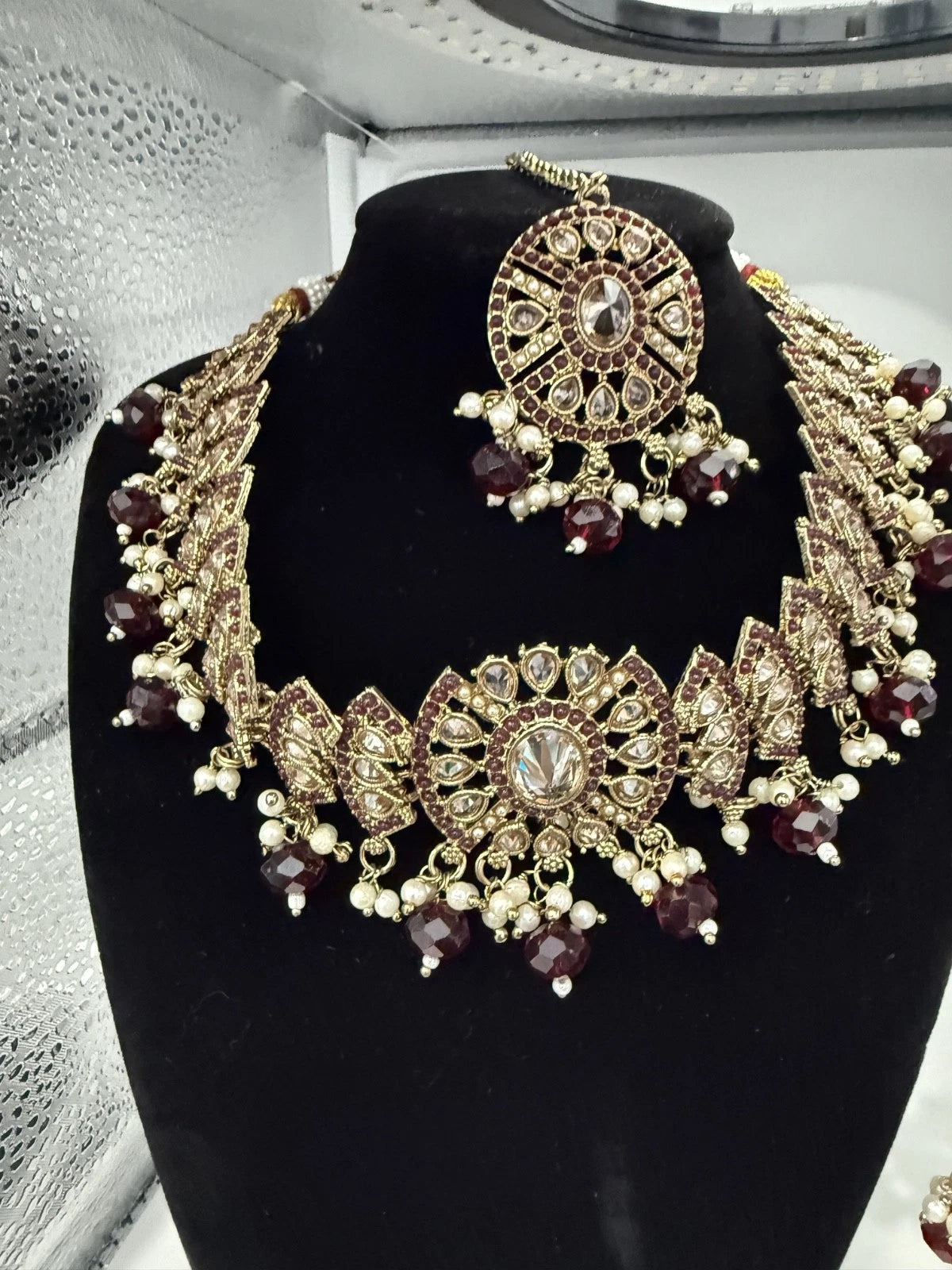 Maroon & Gold Traditional Jewelry Set with Matching Earrings