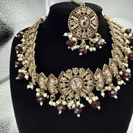 Maroon & Gold Traditional Jewelry Set with Matching Earrings