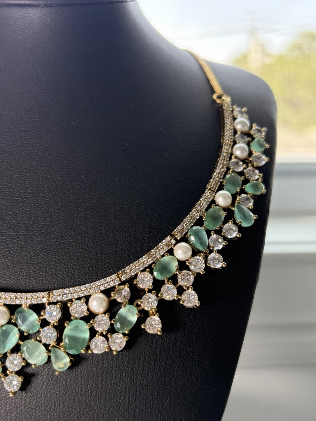 Ruby Pearl & Emerald Pearl Royale American Diamond Necklace Set