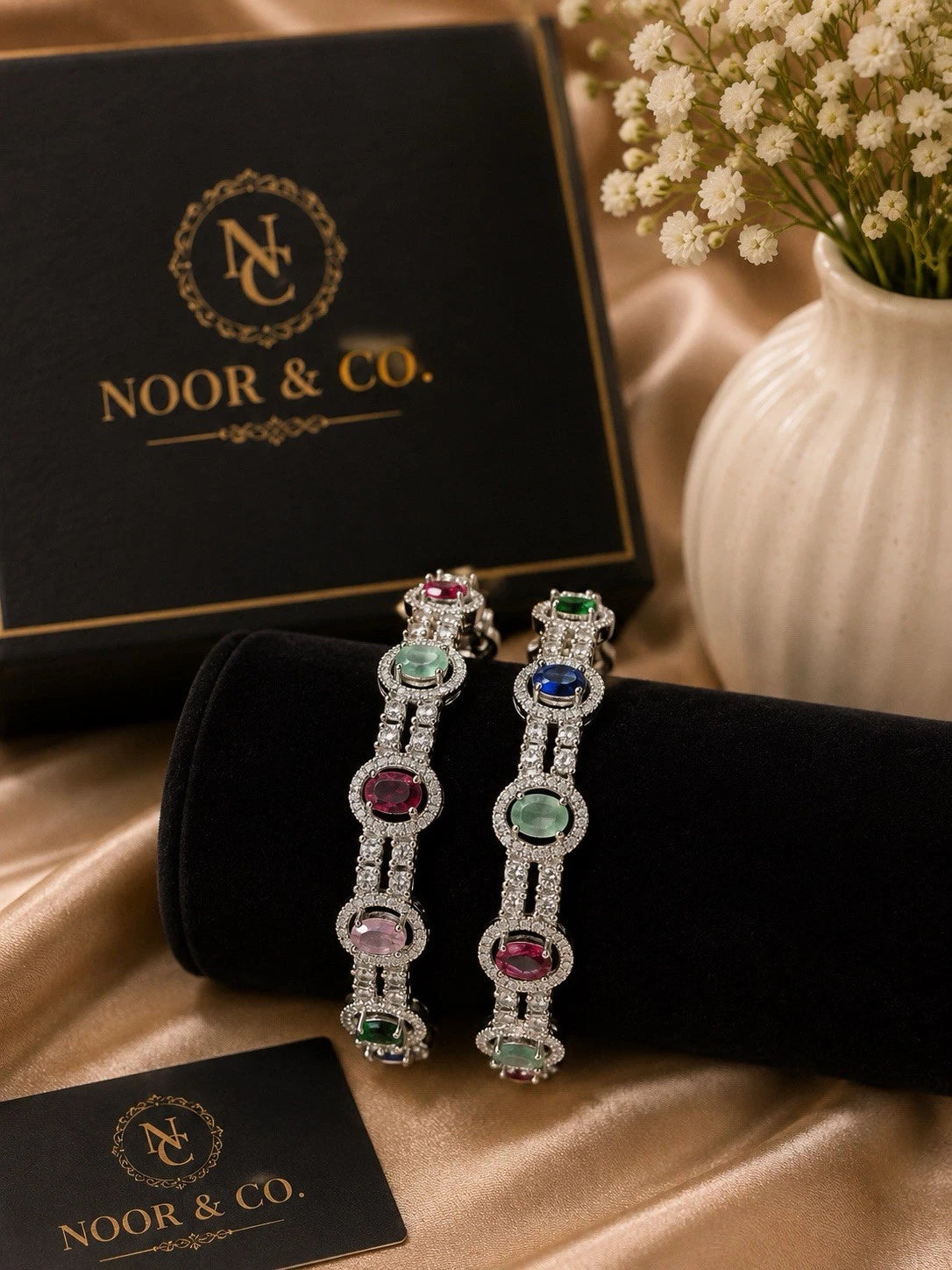 Aurora Multicolor Crystal Bangles – Premium American Diamond Pair