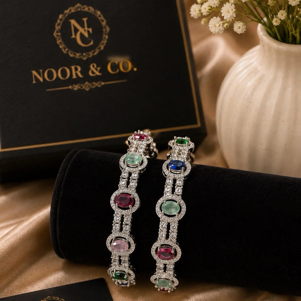 Aurora Multicolor Crystal Bangles – Premium American Diamond Pair