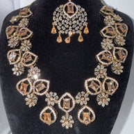 Elegant Champagne Gold Jewelry Set with Matching Earrings & Tikka