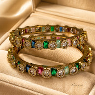 Multicolor CZ Gold Tone Bangle Set Size 2.10 Pakistani Indian Bridal Party Jewel