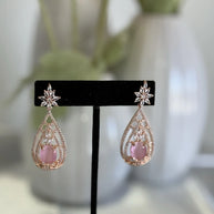 Baby Pink CZ Teardrop Earrings Rose Gold Tone Party Jewelry