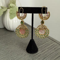 Luxury Pink & Green Statement Earrings | Pakistani Jewelry | Bridal Earrings