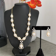 Elegant Pearl & Crystal Statement Jewelry Set | Gold Tone Necklace and Earrings
