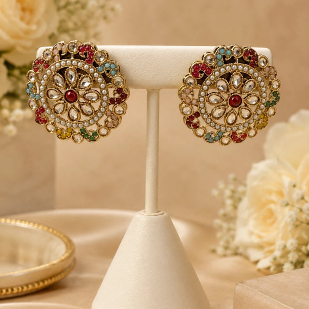 Multicolor Vintage-Inspired Statement Stud Earrings
