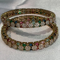 Multicolor CZ Flower Gold Tone Bangle Set Size 2.10 Indian Pakistani Jewelry