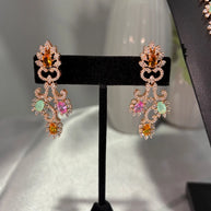 Rose Gold Multicolor CZ Necklace Earrings Set Indian Pakistani Bridal Jewelry