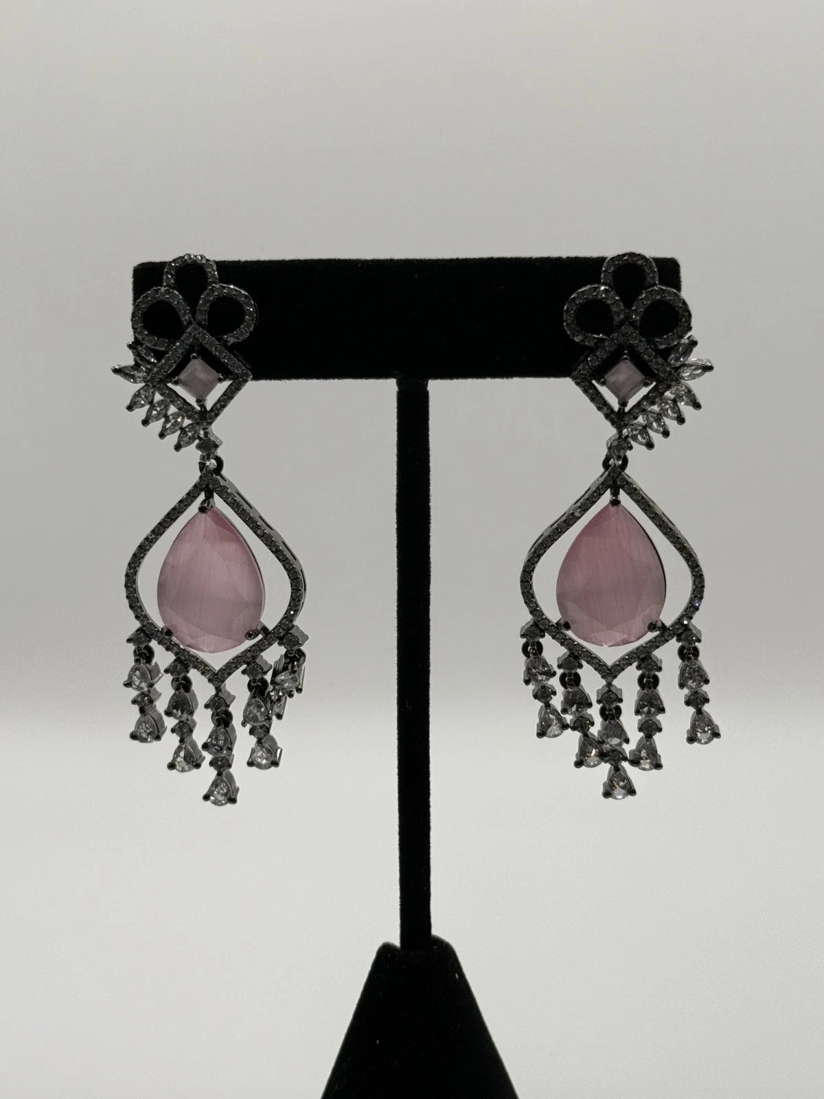 Blush Pink Crystal Chandelier Earrings | Pakistani & Indian Statement Earrings |