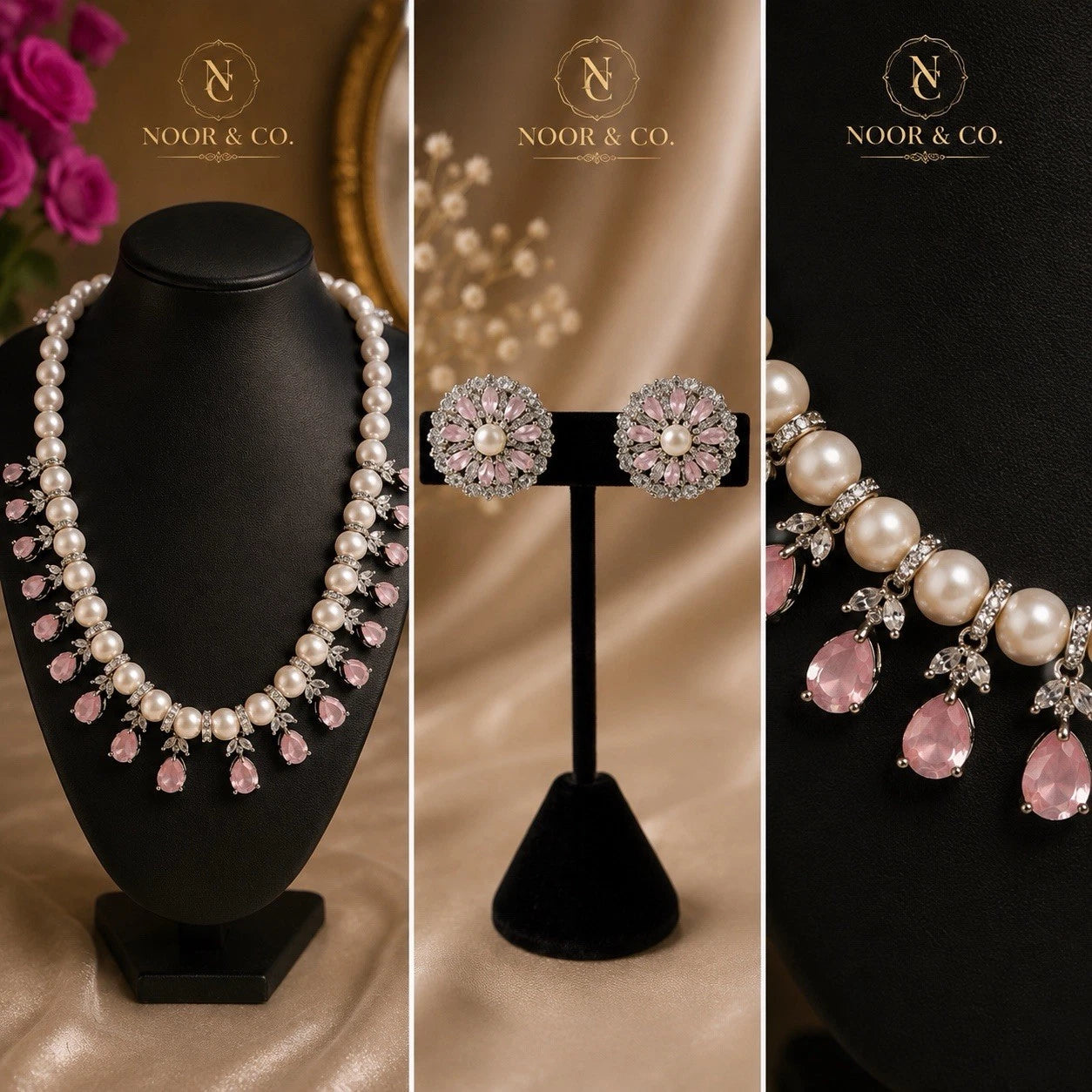 Pearl Elegance American Diamond Necklace Set