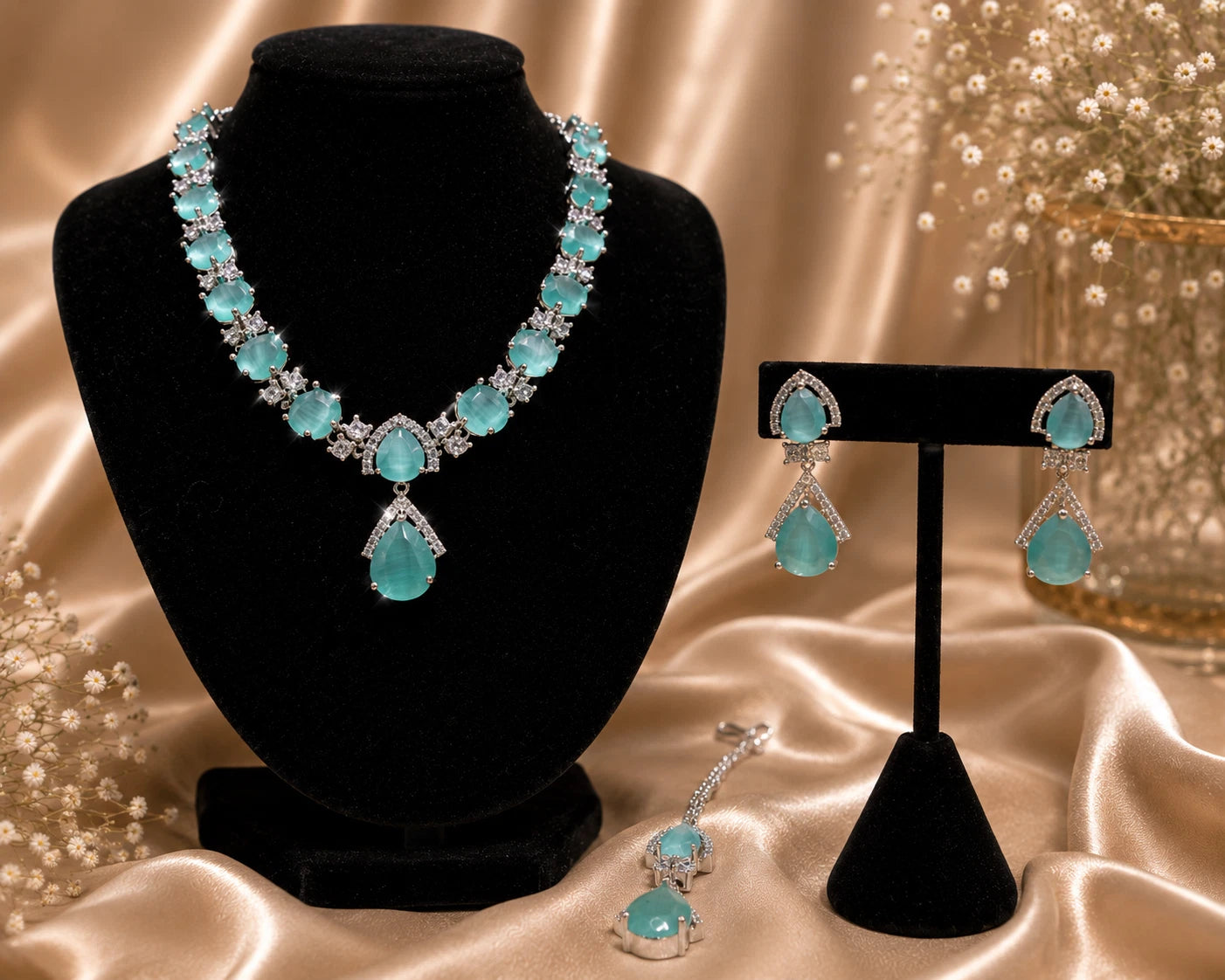 Elegant Mint Green & Silver Jewelry Set