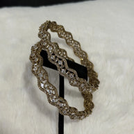 Gold Tone American Diamond Bangles Set Size 2.10 Elegant Wavy Crystal Design