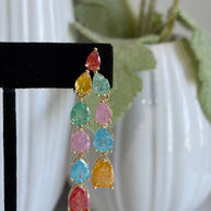 Multicolor Teardrop Gold Tone Dangle Earrings Pakistani Indian Jewelry