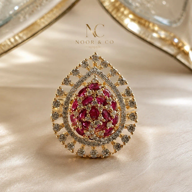 Ruby Radiance Teardrop Statement Ring