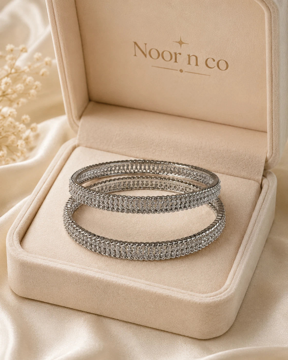 Silver Tone CZ Bangle Set Size 2.10 Indian Pakistani Bridal Party Jewelry